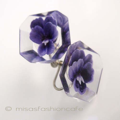 （画像用） パンジー・すみれのお花 イヤリング