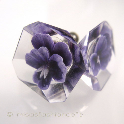 （画像用） パンジー・すみれのお花 イヤリング