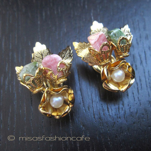 （画像用） Kramer　イヤリング 　本真珠・天然石の花