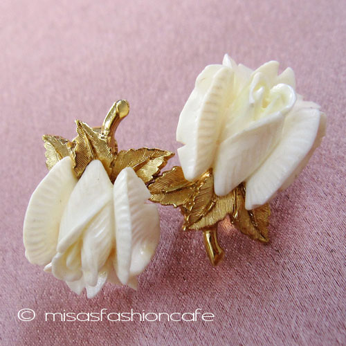 （画像用） 本象牙アイボリー ローズイヤリング