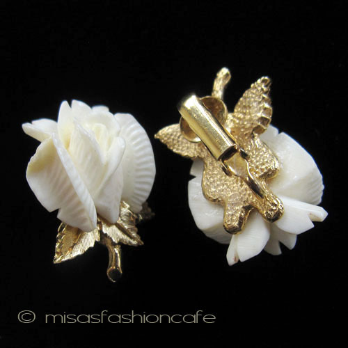 （画像用） 本象牙アイボリー ローズイヤリング