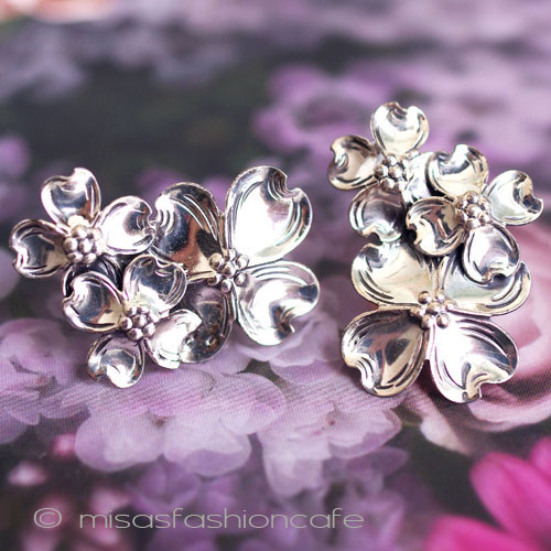 （画像用） Sterling Silver　銀製 ハナミズキ花イヤリング