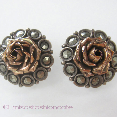 （画像用） アンティーク銀製イヤリング 10Kローズ・マーカサイト