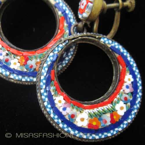 （画像用） ITALY製　イヤリング 三日月花　モザイク