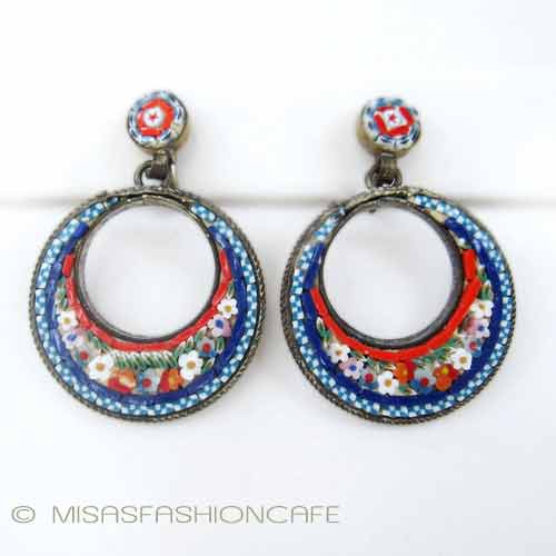 （画像用） ITALY製　イヤリング 三日月花　モザイク