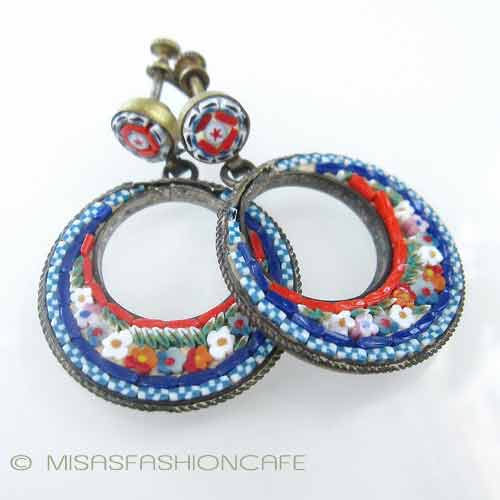 （画像用） ITALY製　イヤリング 三日月花　モザイク