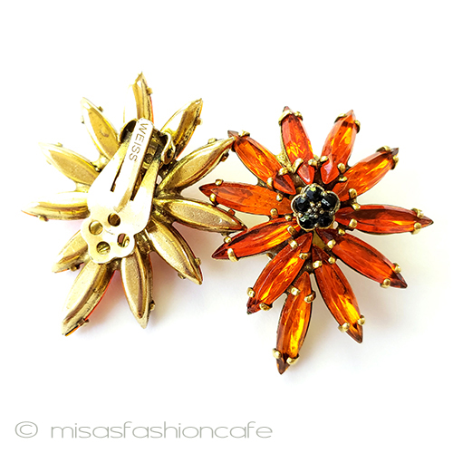 （画像用） ヴィンテージイヤリング WEISS ガラスフラワー