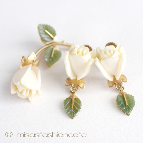 （画像用） 本象牙・ヒスイ　12K　 ローズ イヤリング