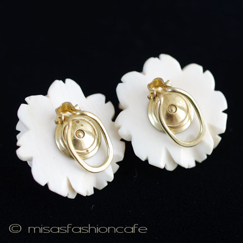 （画像用） 本象牙 アイボリー ローズ イヤリング