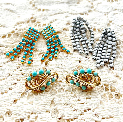 （画像用） トリファリMixイヤリング ターコイズｘ白3点SET