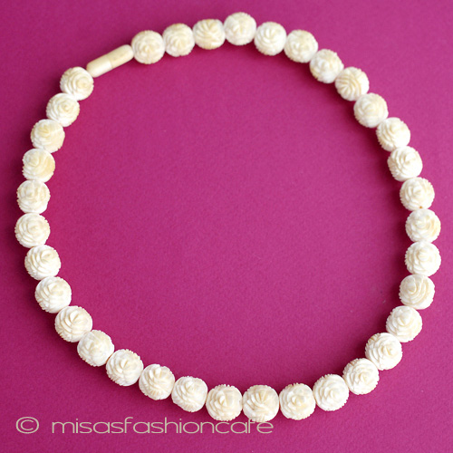 （画像用） 本象牙　アイボリー 　 ローズ花ネックレス