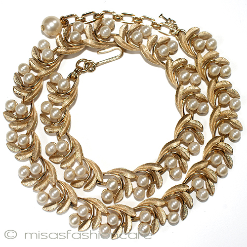 （画像用） Trifari　 トリファリ パール金葉ネックレス