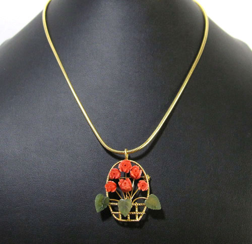 （画像用） アンティーク 珊瑚コーラルの花かご