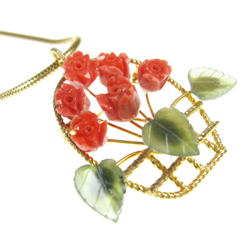 （画像用） アンティーク 珊瑚コーラルの花かご