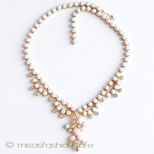 （画像用） ベビーピンク＆ブルー ガラス＆RS ネックレス