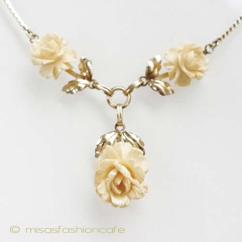 （画像用） 象牙アイボリー12K ローズネックレス