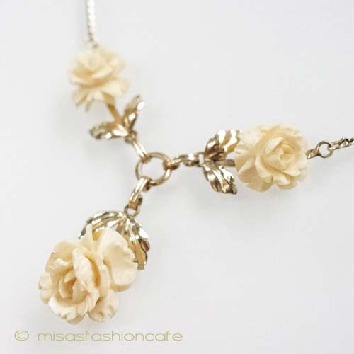 （画像用） 象牙アイボリー12K ローズネックレス