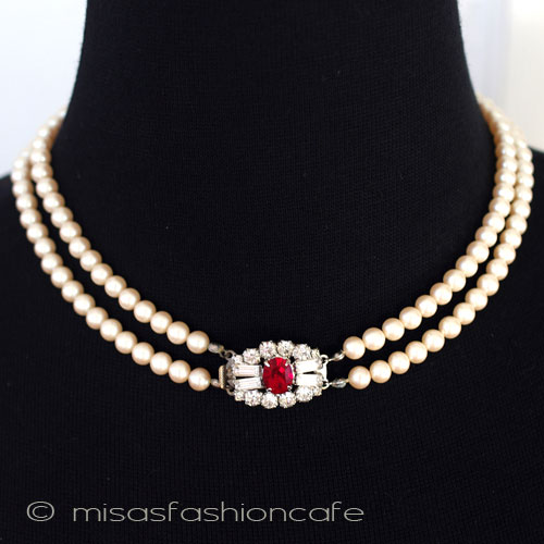 （画像用） 1950年代　パール２連 ビジュー金具　ネックレス