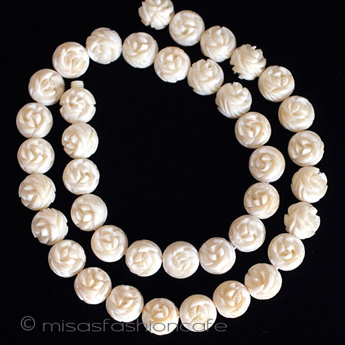 （画像用） 本象牙　アイボリー ローズ花ネックレス