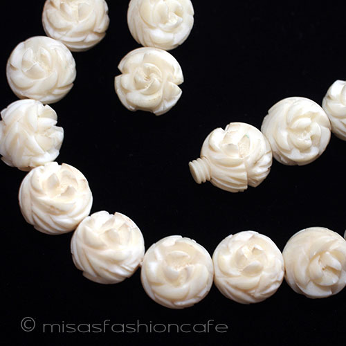 （画像用） 本象牙　アイボリー ローズ花ネックレス