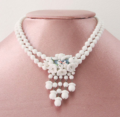 （画像用） 1点ものガラス鳥と花 　ネックレス