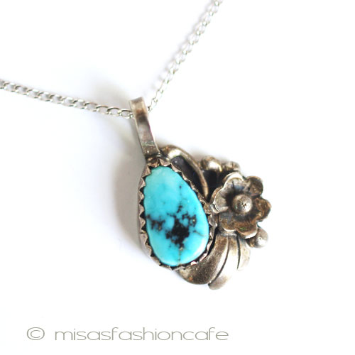 （画像用） Sterlingシルバー製お花 ターコイズ・ネックレス