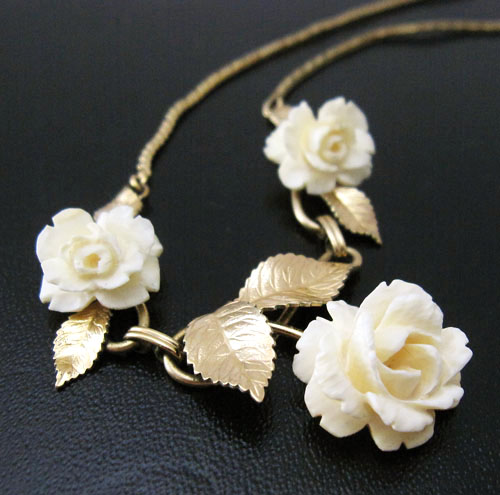 （画像用） 象牙アイボリー12K　 ローズネックレス