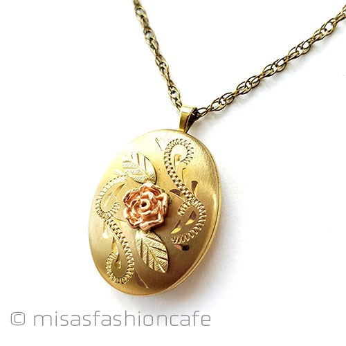 （画像用） 14Kgf　ローズ花ロケット アンティーク　ネックレス