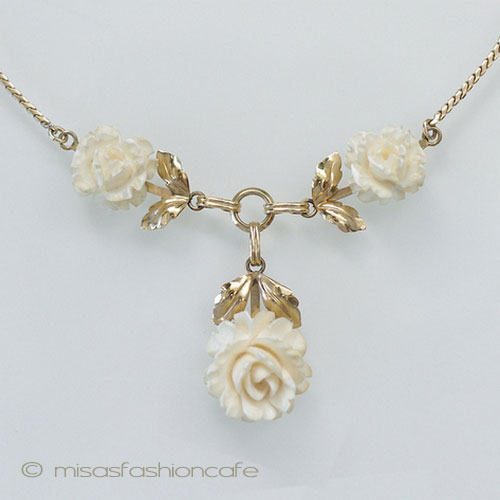 （画像用） 象牙アイボリー12K ローズネックレス