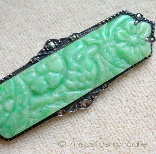 （画像用） 天然石　銀製 鳥と花　ブローチ