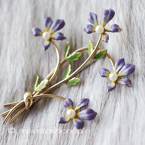 （画像用） Krementz ブローチ 14Kgf 真珠すみれブーケ
