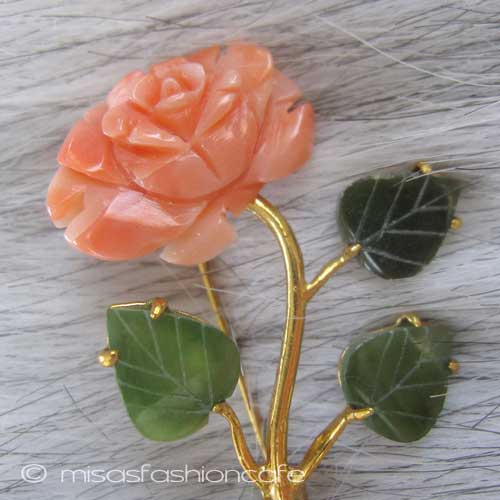 （画像用） 珊瑚のローズ ブローチ