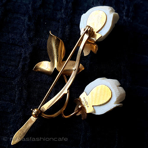 （画像用） 象牙アイボリー14Kgf ローズの花　ブローチ