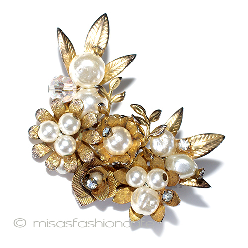 （画像用） お花ブーケブローチ バロックパールRS金葉