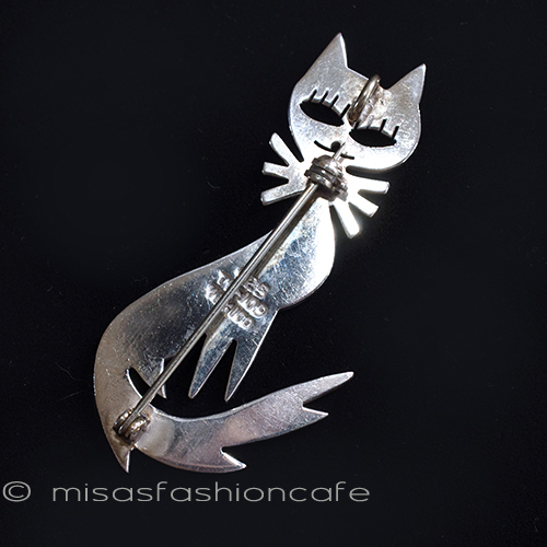 （画像用） スターリングシルバー 猫ブローチ兼ペンダント