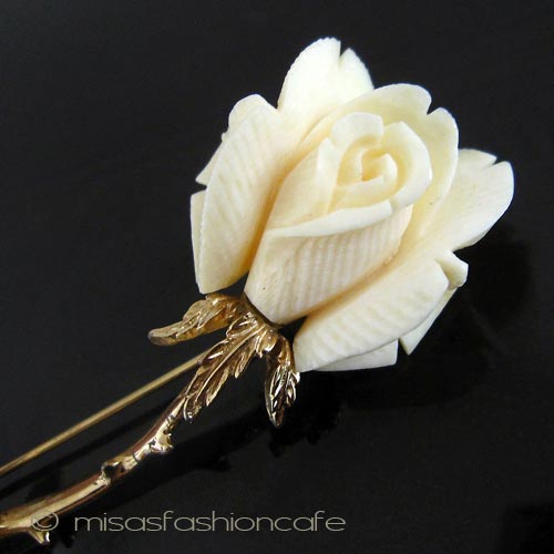 （画像用） 本象牙 アイボリー ローズ ブローチ