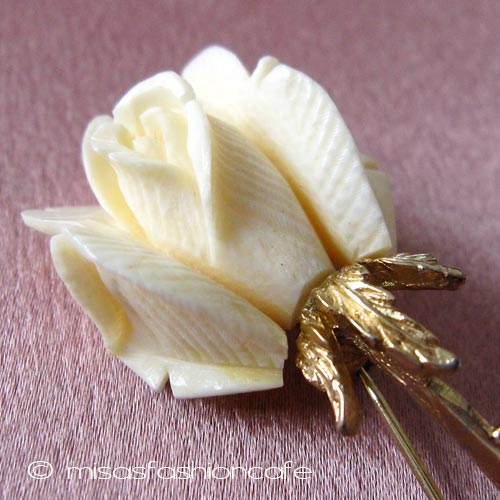 （画像用） 本象牙 アイボリー ローズ ブローチ