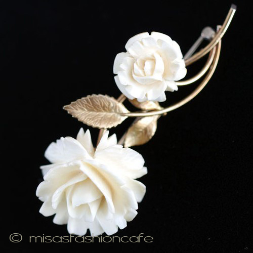 （画像用） 象牙アイボリー　14Kgf　 ローズ　ブローチ