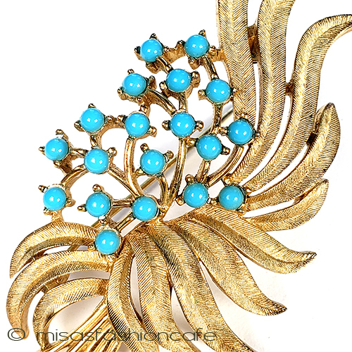 （画像用） Trifari　 トリファリ ターコイズの花ブローチ