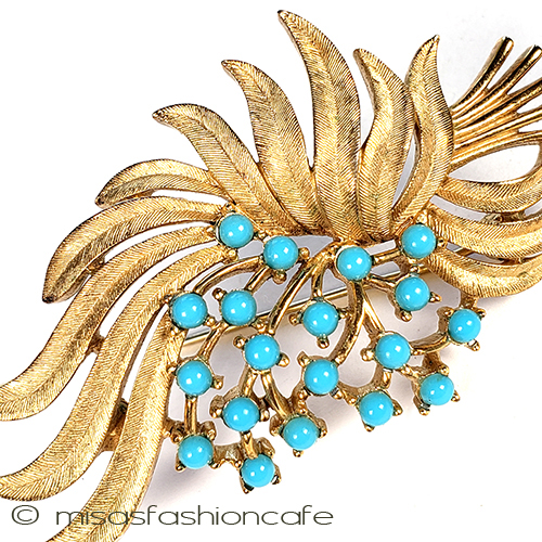 （画像用） Trifari　 トリファリ ターコイズの花ブローチ