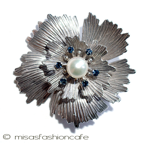 （画像用） Krementz　ブローチ 真珠サファイアの花14Kgf