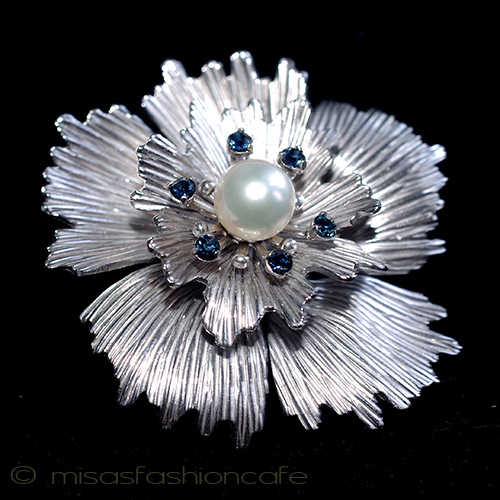 （画像用） Krementz　ブローチ 真珠サファイアの花14Kgf