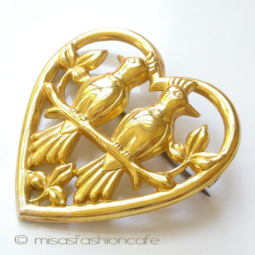（画像用） Sterling　銀製　Coro ハート　鳥　ブローチ
