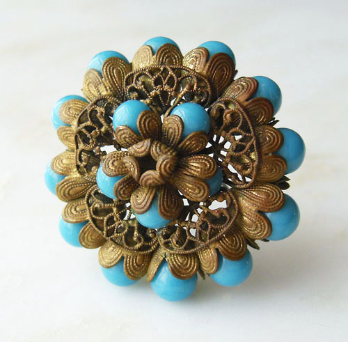（画像用） フランス製　ブローチ アートガラス・フラワー