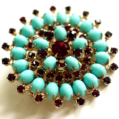 （画像用） ターコイズ＆ルビーRS フローラル　ブローチ