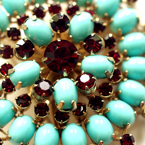 （画像用） ターコイズ＆ルビーRS フローラル　ブローチ