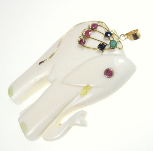 （画像用） 14K ルビー/サファイア エメラルド象牙ペンダント