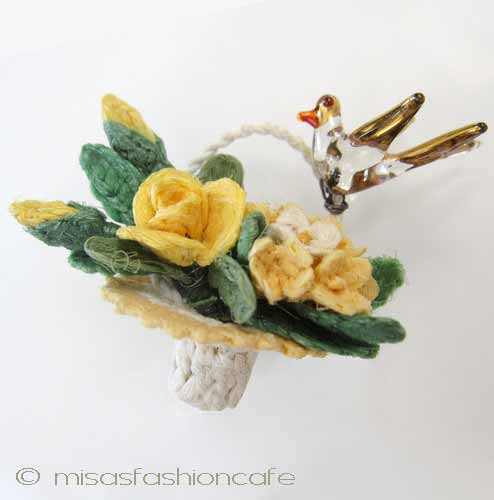 （画像用） Made in FRANCE 仏製 花かご＆鳥ブローチ