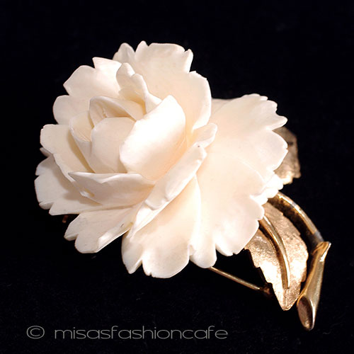 （画像用） 本象牙　アイボリー ローズ　ブローチ