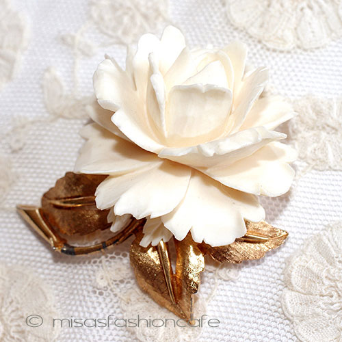 （画像用） 本象牙　アイボリー ローズ　ブローチ